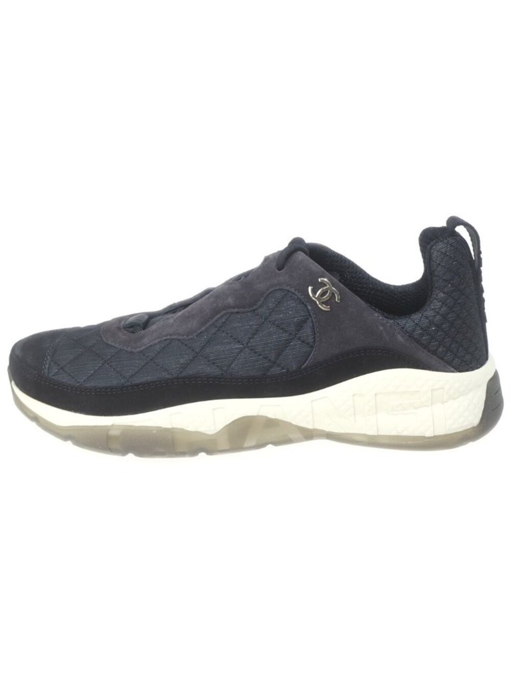 Chanel CC Logo Fabric Suede Low Cut Sneakers Black